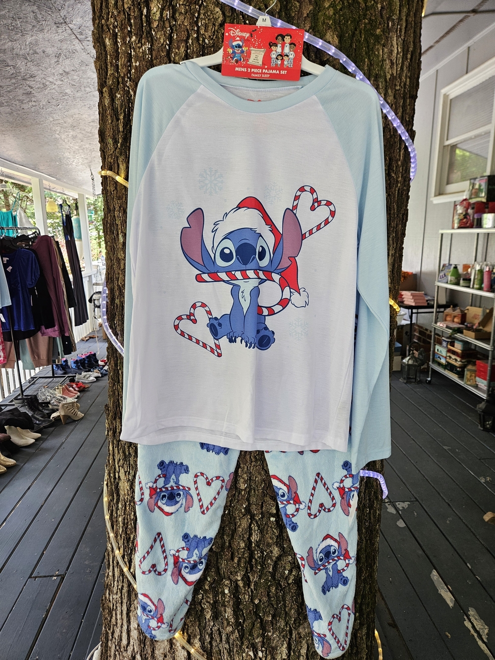 Disney Lilo & Stitch Light Blue Holiday Mens Pajama Set Christmas